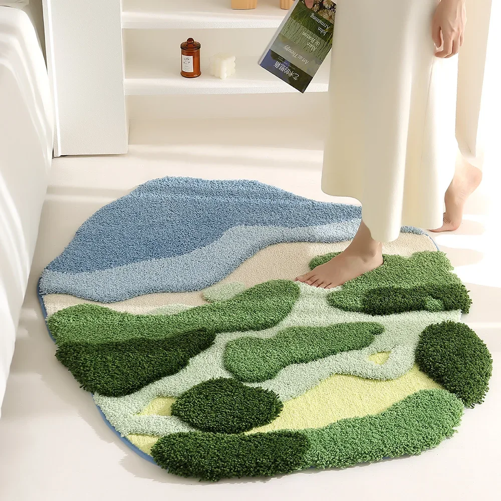 Ins Moss Bedroom Carpet Bedside Rug Decorative Floor Mat Thickened Encrypted Plush Living Room Carpet TPR Non-Slip Bottom