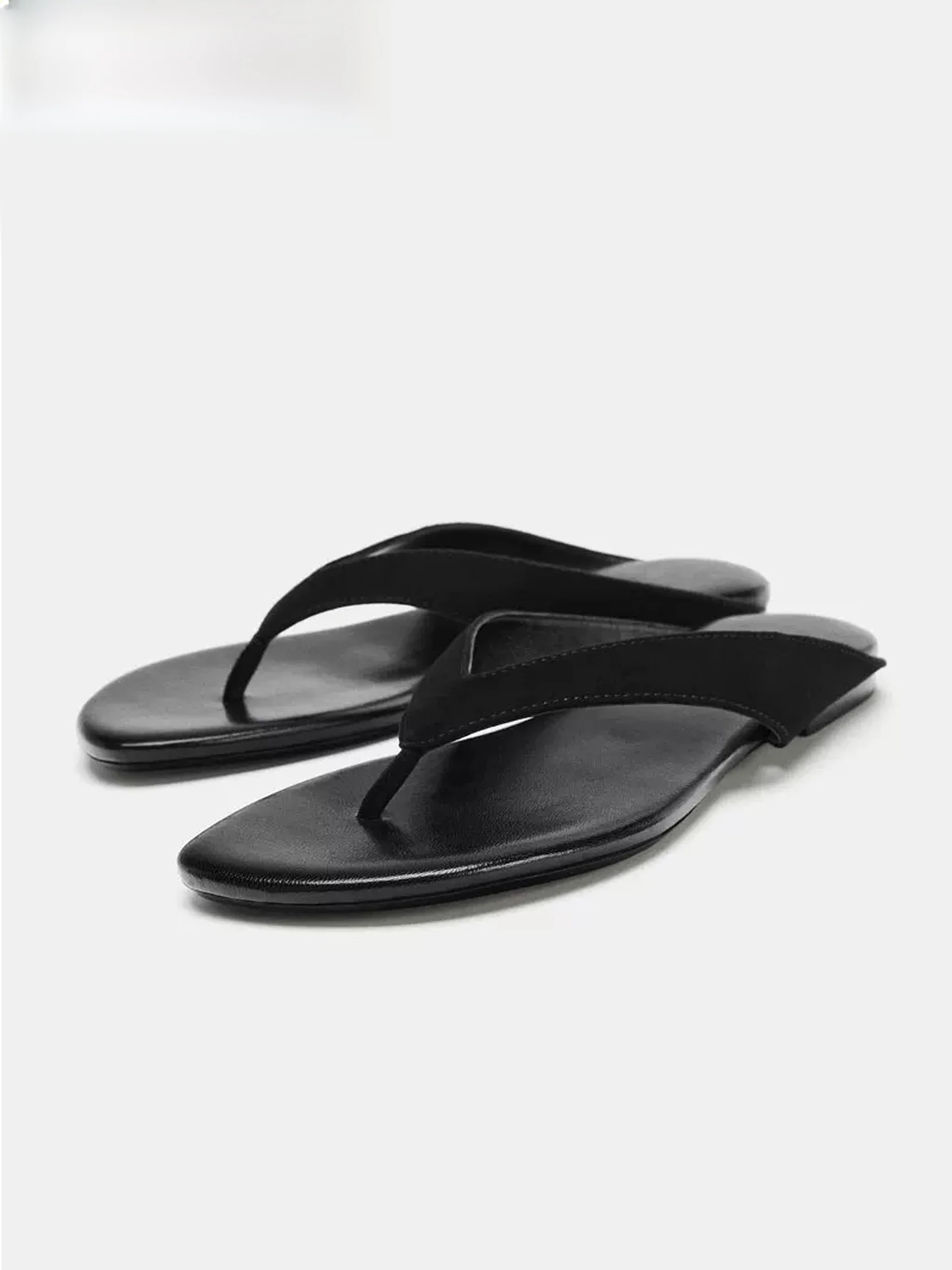 Black Flat Summer Casual Style Women's Thong Slippers Beach Shoes Convenient Wear PU Material Comfortable Flip Flops