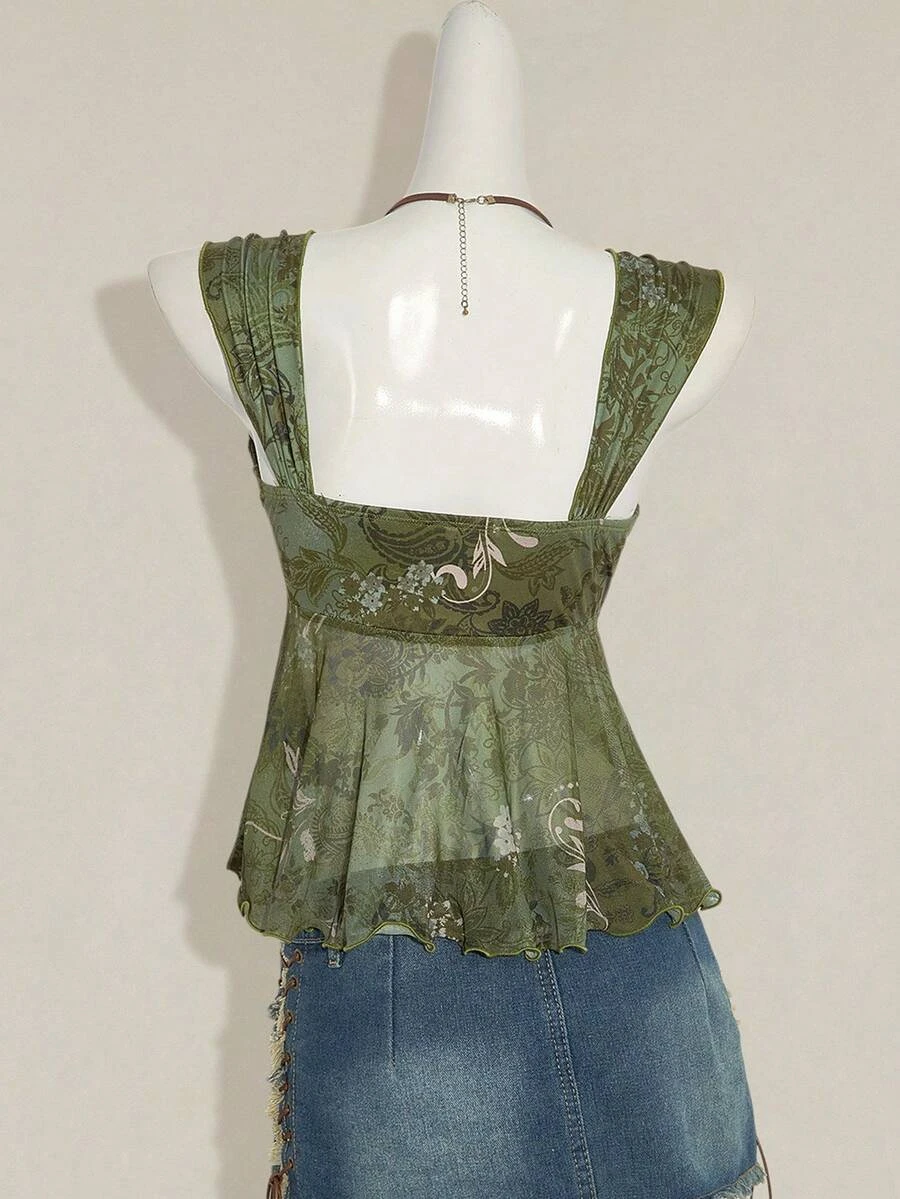 Casual Sweetheart Neck Ruffle Trim Mesh Tank Top. S81bd00be160e45d7bd3b29c40a89f39cU