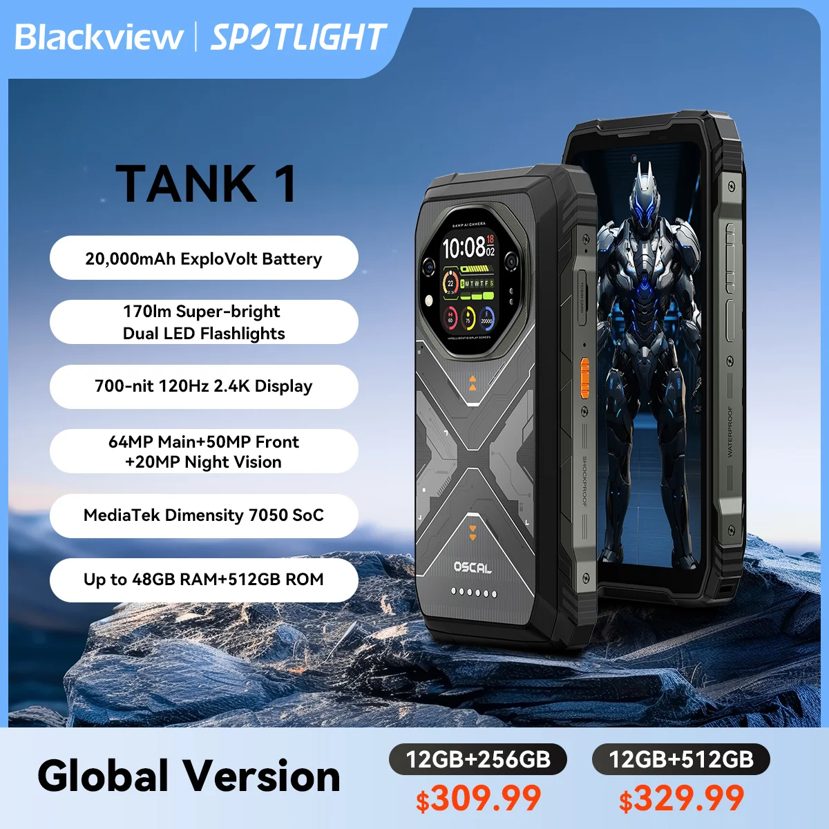 Blackview OSCAL TANK 1 Outdoor 5G Rugged Smartphone,20000mAh Battery, 6.78