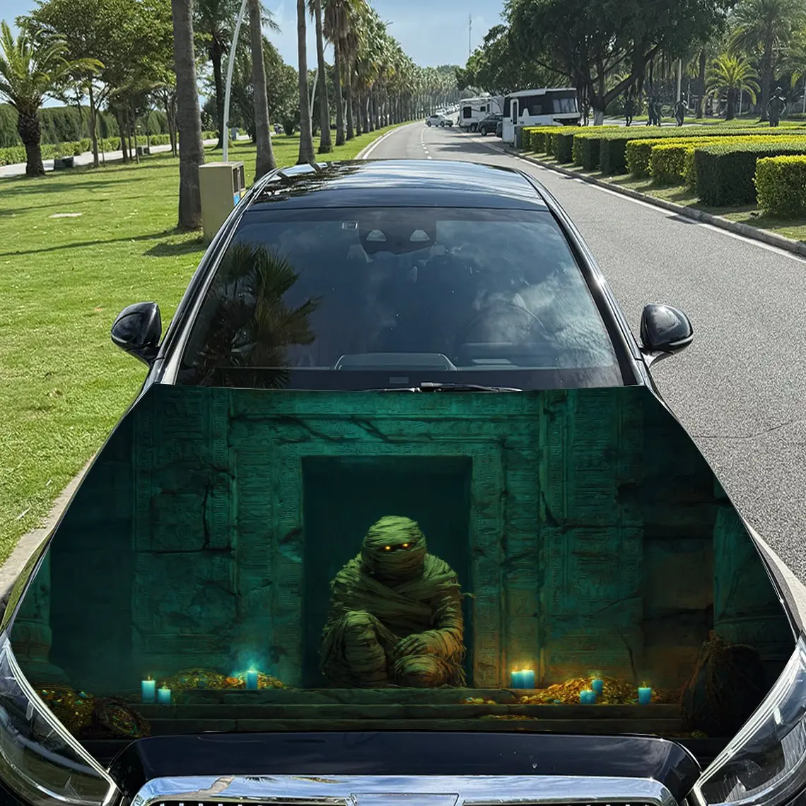 

Mysterious Ancient Tomb Mummy Car Vinyl Wrap, PVC Material Waterproof Car Hood Sticker, Self-Adhesive Scratch-Resistant Stickers