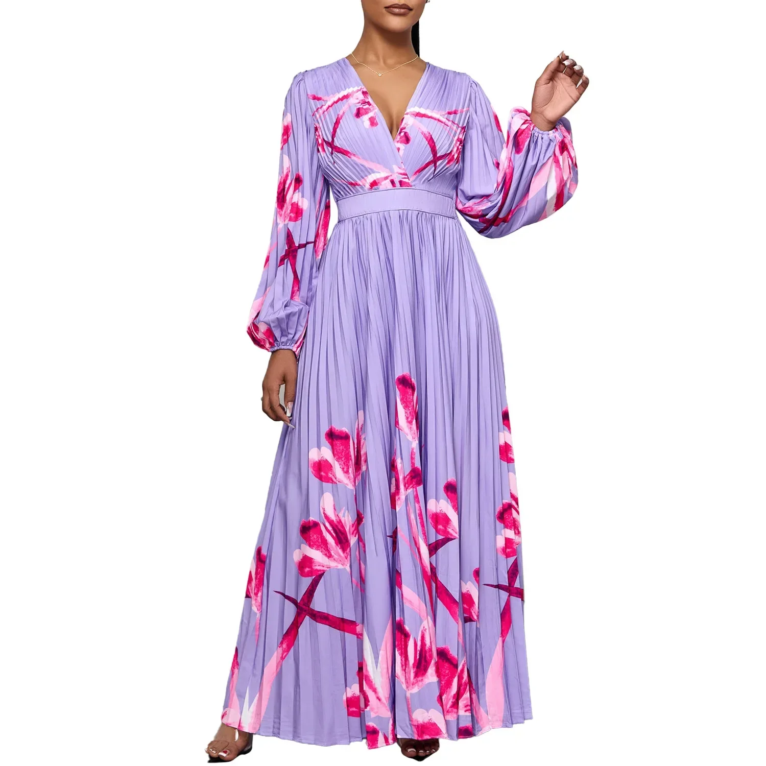 

Africa Clothing African Long Maxi Dresses for Women Summer Elegant Africa Long Sleeve V-neck Polyester Print Party Evening Dress