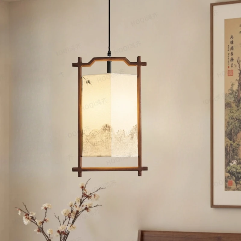 القرون الوسطى الجمالية النسيج السرير قلادة أضواء LED غرفة نوم دراسة زن غرفة الشاي مدخل منصة مشروبات خشبية الرجعية مصابيح معلقة