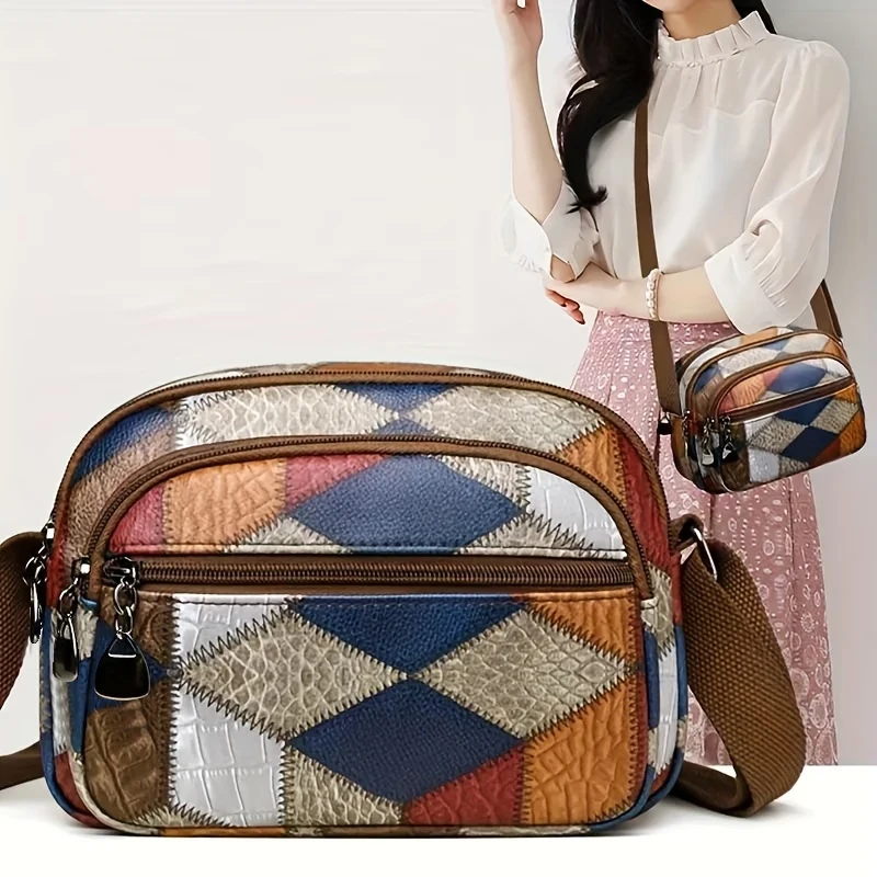 Sac bandoulière vintage à carreaux pour usage quotidien, design léger, sac à main portable pour femmes, idéal pour un look décontracté et urbain