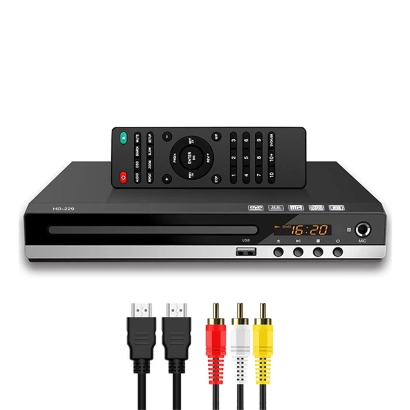 

Y6U6 High-defination 1080P Home DVD Player Box for TV, All Region DVD CD-Discs Player AV-Output Built-in MIC-port