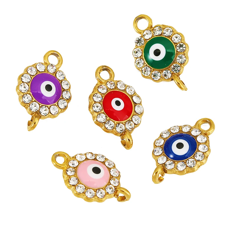 5pcs Stainless Steel Devil Eye Charms Rhinestone Blue Eye Connector for Women Bracelet Necklace DIY Jewelry Making Supplies