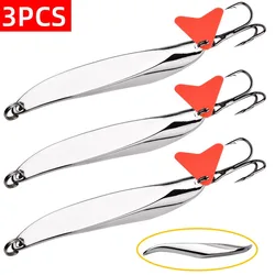 3PCS Hard Bait Silver Spoon Jigging Lure Metal Treble Hook Casting Blade Spinner Trolling Spoons Stainless Sheel Spinner Bait