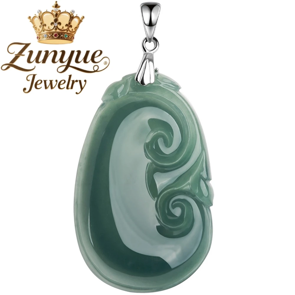 

Genuine Natural A-Grade Jadeite Blue Water Ruyi Pendant Ice-Type Jade Pendant S925 Simple Silver Pendant Inlaid With Jade