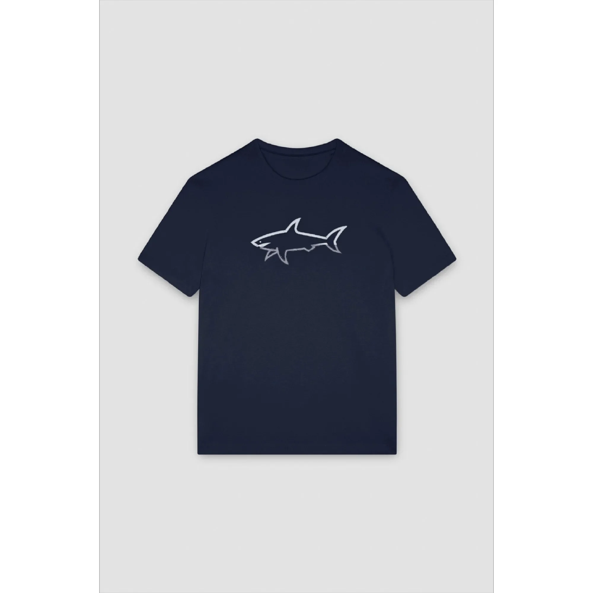 تي شيرت رجالي صيفي من القطن الخالص كاجوال فضفاض بالإضافة إلى طباعة سمك القرش رياضي برقبة دائرية وأكمام قصيرة تي شيرت ناعم للشارع