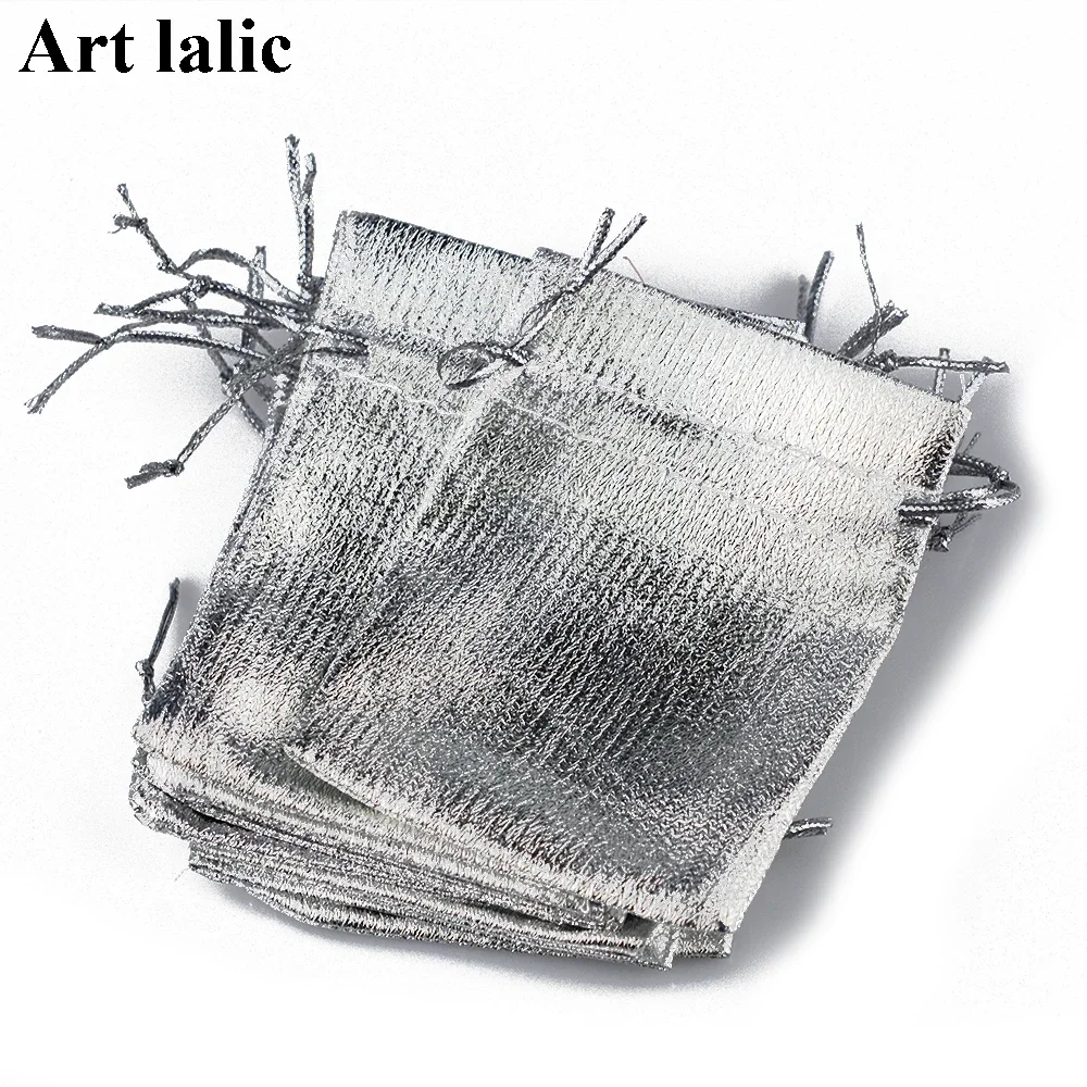 100Pcs Organza Drawstring Bags Gold & Silver Jewelry Gift Bag 9x7 Party Holiday New Year Christmas Wedding Pouches