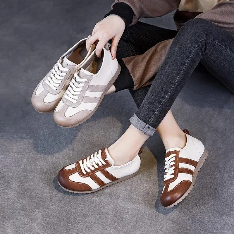 

Casual Comfortable Flat Bottom Genuine Leather Deoxynucleotide Shoes Versatile Laced Leisure Shoes Trendy All Match Shoes