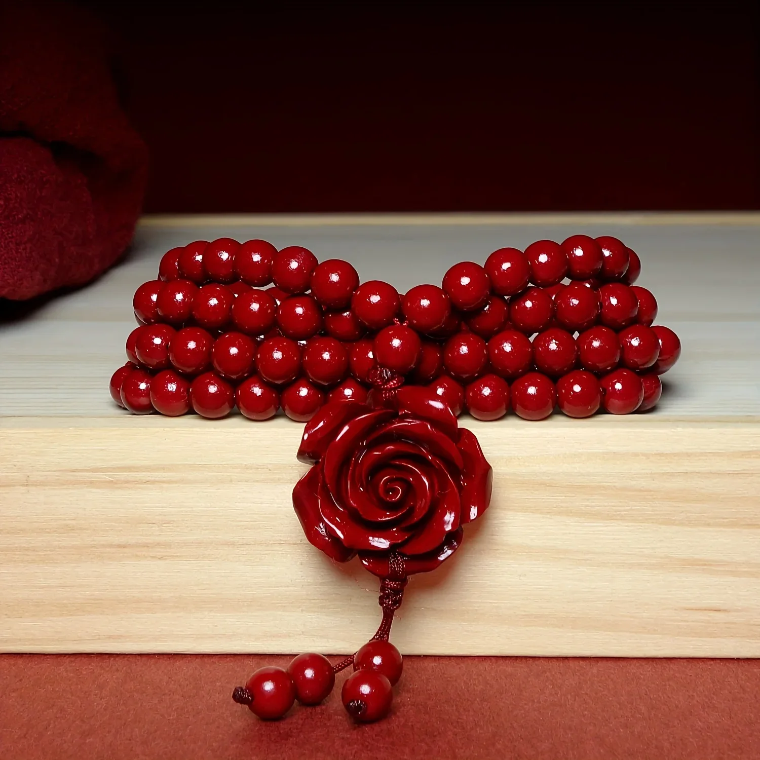 Collier pendentif simple et élégant, collier pendentif rose cinabre, colliers pour hommes et femmes, collier porte-bonheur cinabre