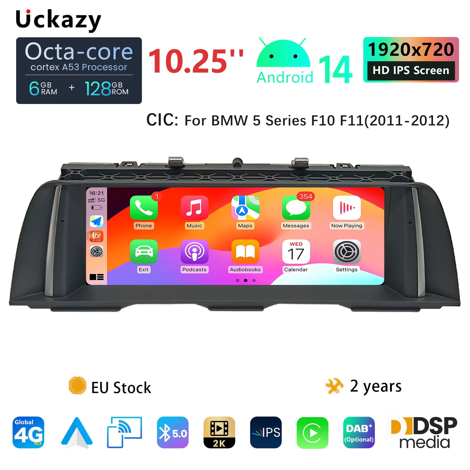 Uckazy Android 14 Car Radio Player For BMW 5 Series F10 F11 2010-2016 CIC NBT Multimedia Screen GPS Navigation Stereo DVD Player Carplay