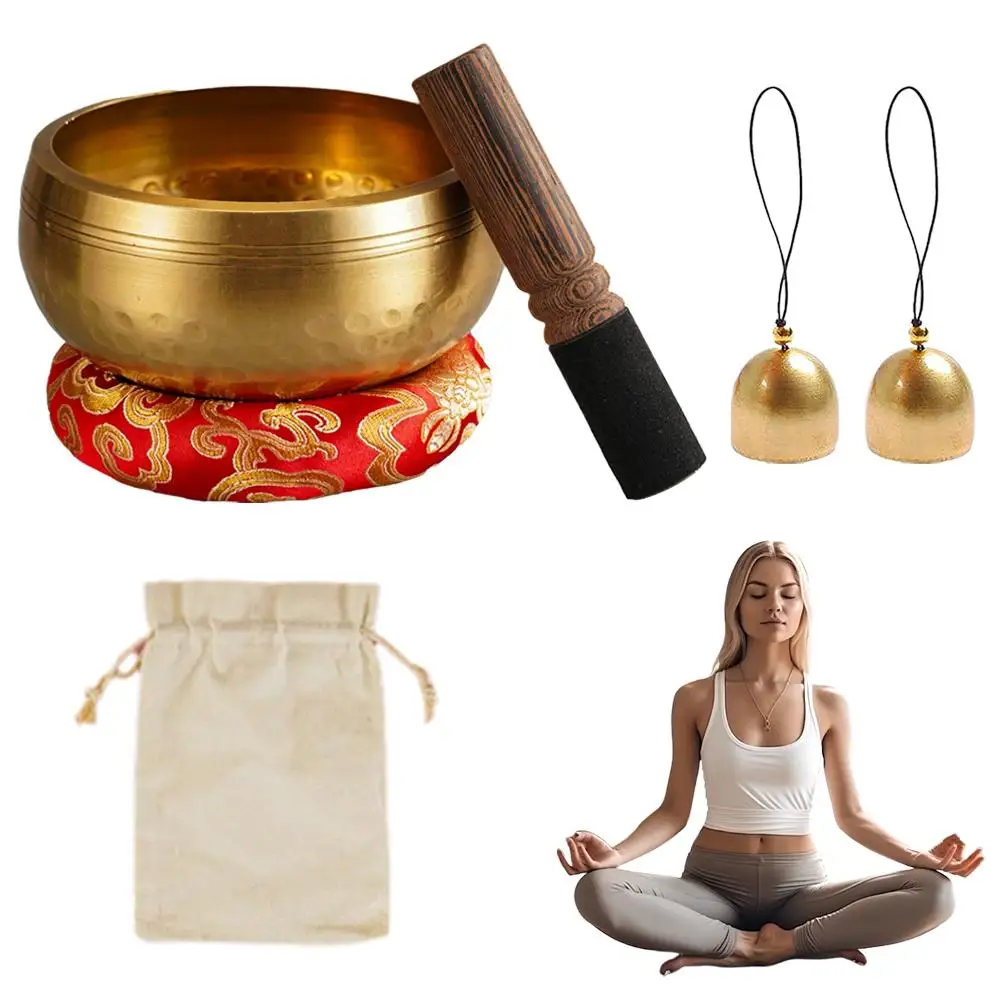 Tibetische Klangschale, nepalesisches buddhistisches Gesangsschalen-Set, Yoga-Meditationsschale, Kupferschale, Stressabbau