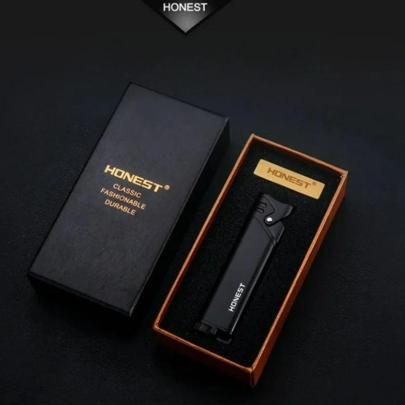 

HONEST Новая популярная металлическая прямая струйная струйная фонарик, надувная ветрозащитная зажигалка, металлическая синяя пламя, модный подарок, оптовая продажа