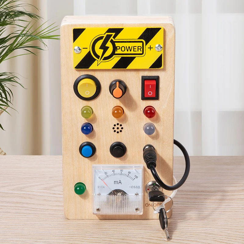 Montessori Busy Board Sensory Toys Wooden With LED Light Switch Control Board Travel Activities Children Games For 2-4 Years Old