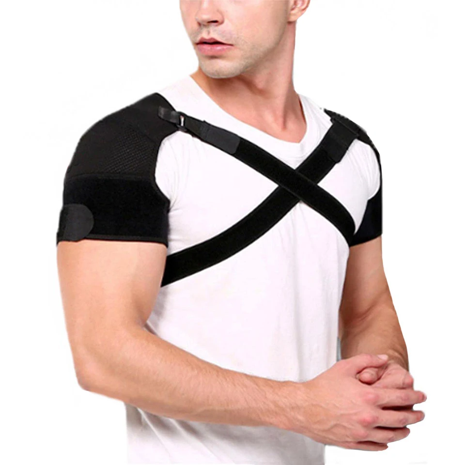 Double Shoulder Brace Wrap Neoprene Protector Compression Sleeve for Pain Relief & Recovery Adjustable Shoulders Support Strap