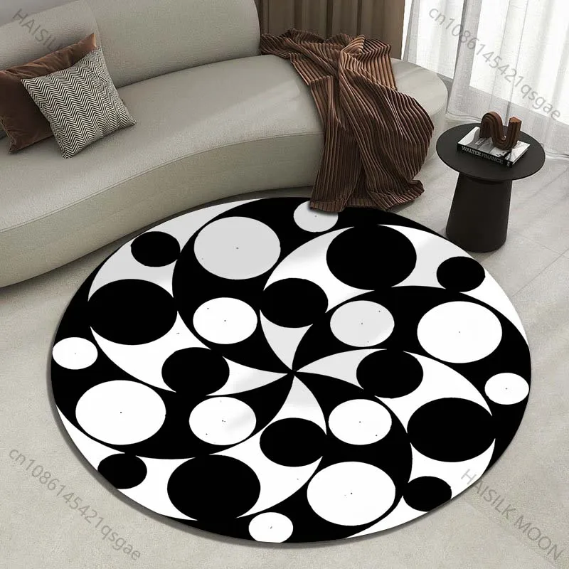 Abstract art pattern with black and white circles Printed round carpet living room sofa table carpet large pet mat soft carpet