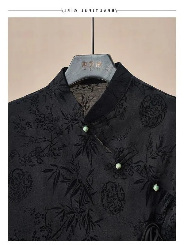 Nowa chińska marka odzieżowa Sle ort Sve irt, damska bluzka Qipao z guzikami, modny design, z paskiem, styl retro, idealna do pracy.