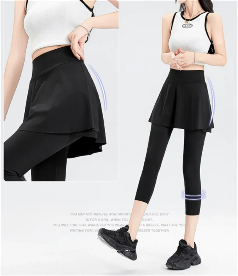 PofyBofy with Pockets Skorts Leggings Golf Skirt Pants 2 in 1 Workout Cropped Legging Tennis Skirted Leggings Gym Fitness Tights