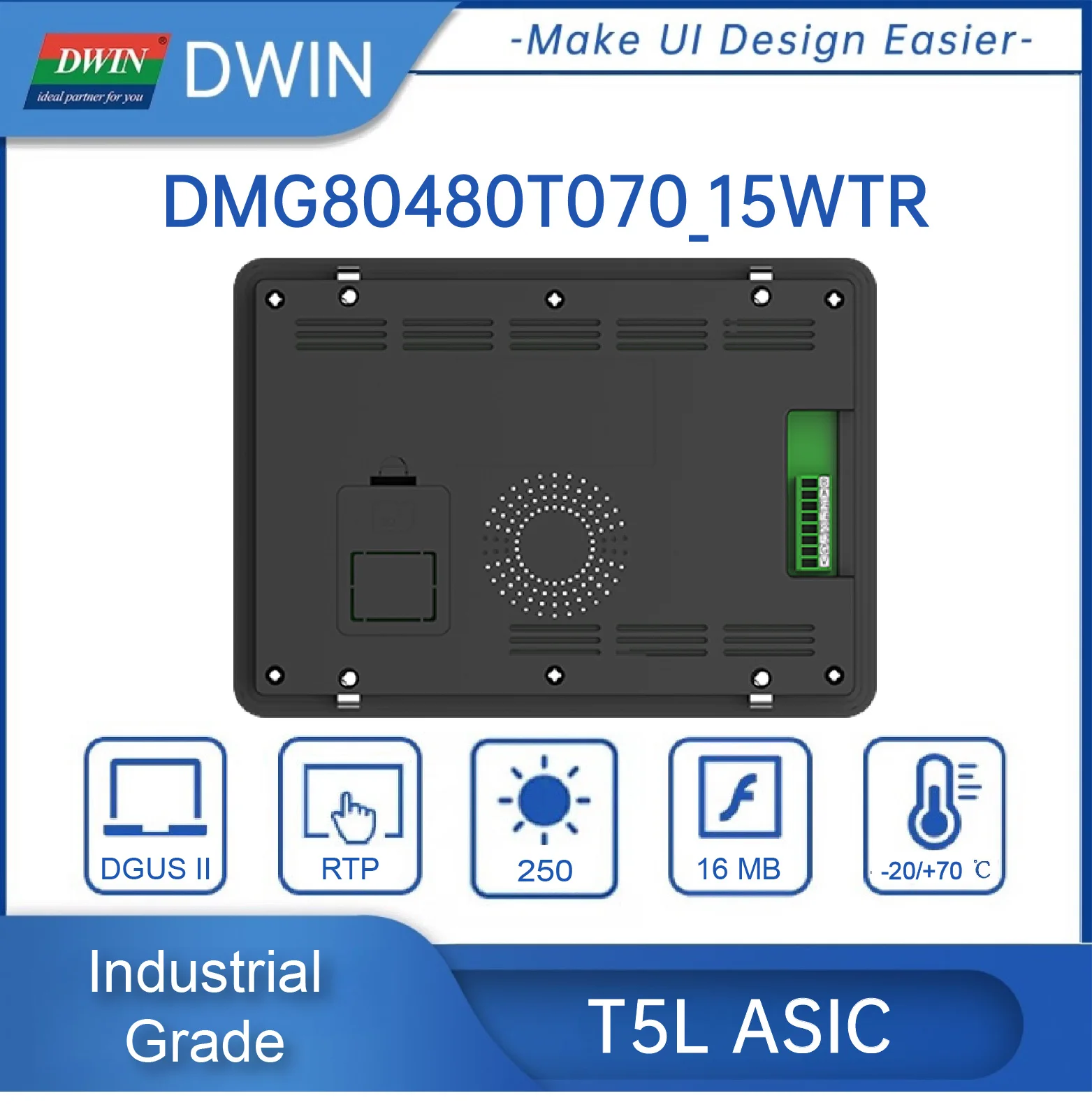 7 Inch 800*480 Pixels Resolution 16.7M Colors HMI TN TFT LCD Display Screen with Enclosure Touch Panel DMG80480T070_15WTR