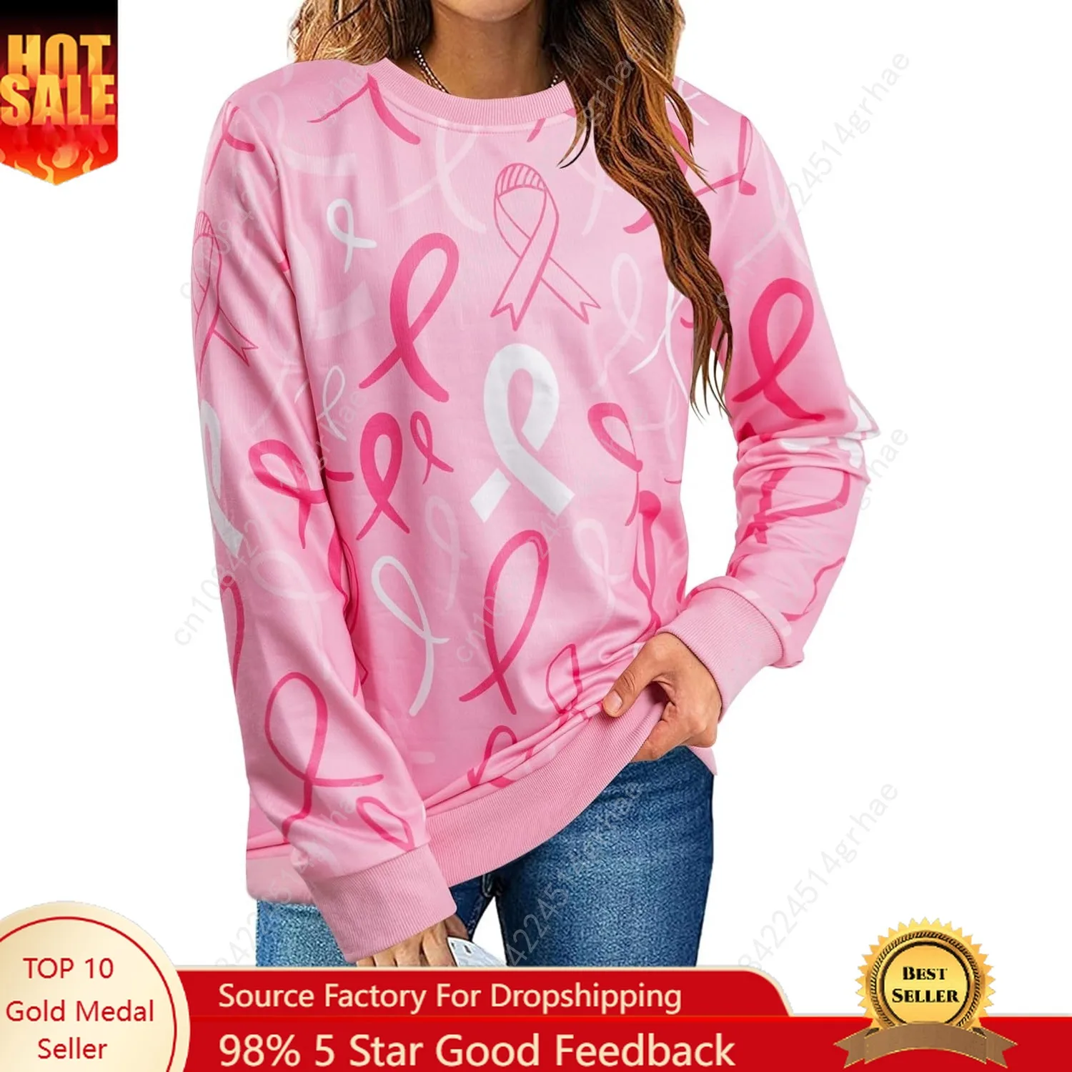 

ALLTB Breast Cancer Shirts For Women Pink Ribbon Sweatshirt Cancer Fight Awareness Shirt Faith Casual Long Sleeve Tops
