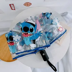 Disney Stitch paraguas plegable automático, MINISO Anime, dibujos animados, lindo portátil, resistente al viento, encanto de moda, regalos de vacaciones