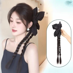 Elegant Women synthetic Black Bowknot Clip Ponytail Wig Natural Simulation DIY Braided Hair Extension