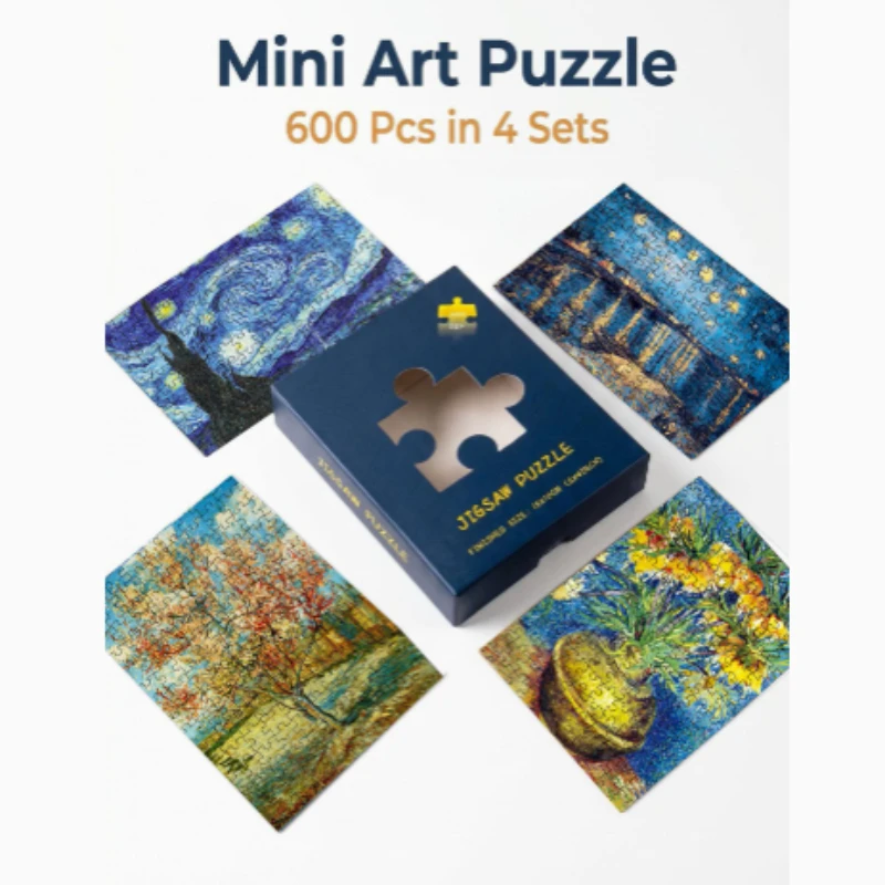 

600pcs Van Gogh Oil Painting Series Puzzle Cartoon High Difficulty Mini 600pcs Postcards Puzzle Envelope Packaging
