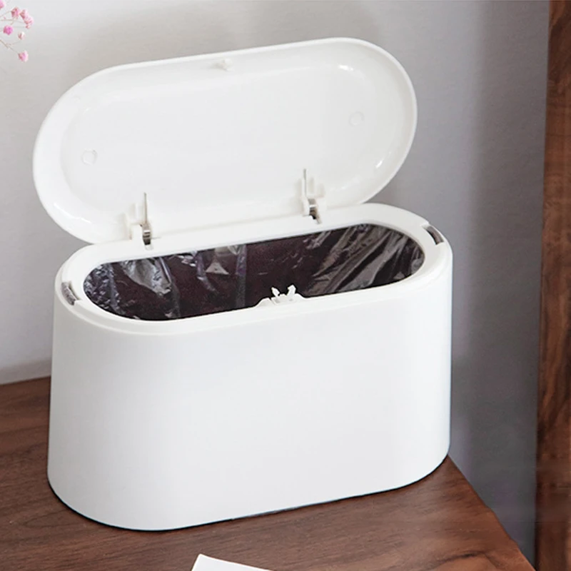 Simple Desktop Trash Bin Mini Durable Storage Bucket Can Automatic Pop-up Lid For Dressing Tables Home Office Garbage Bucket