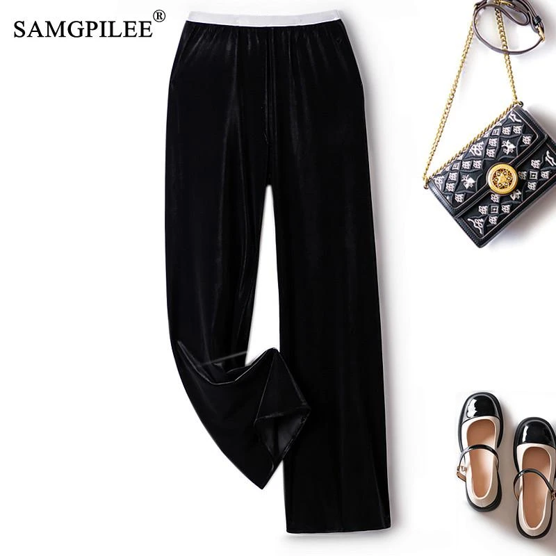 

Pants For Women 2022 Autumn Light Luxury Casual Wide Leg Y2k Pants Elastic Waist Soft Leg Length Woman Casual Female Trousers