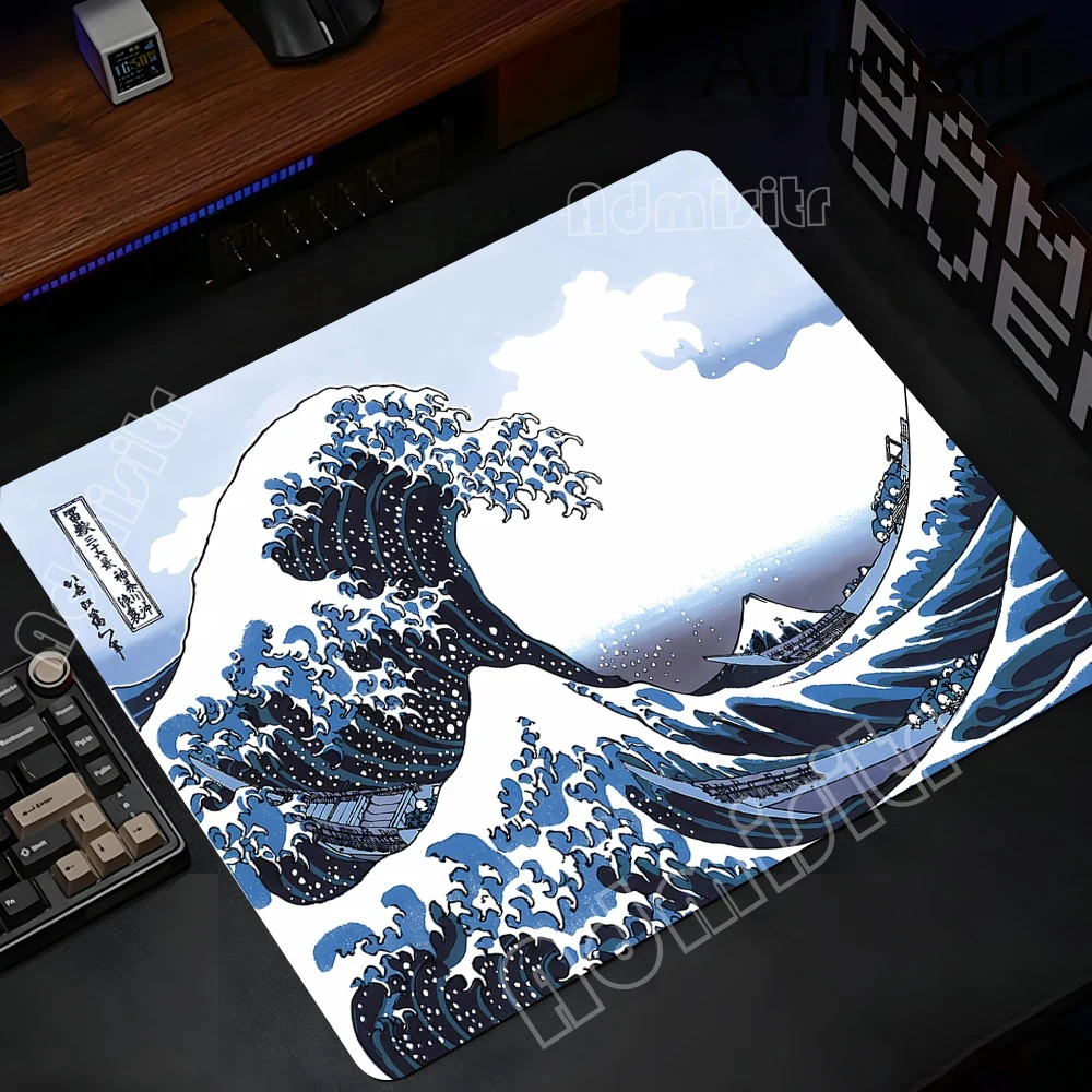 Japanese Black Sea Wave Small Mouse Pad Gaming Laptop XS Mousepad Carpet Keyboard Mat Desk Protector Anime Cartoon Mause Pads