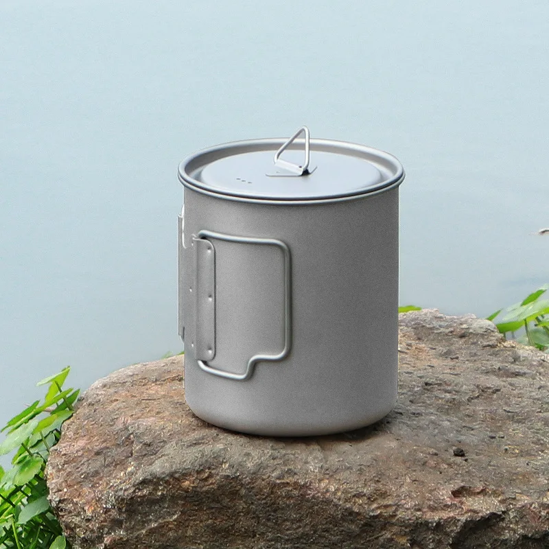 2000ml/1600ml Titanium Pot Cup Hanging Camping Pot Portable Water Cup with Lid Foldable Handle Outdoor Tableware Picnic Cookware