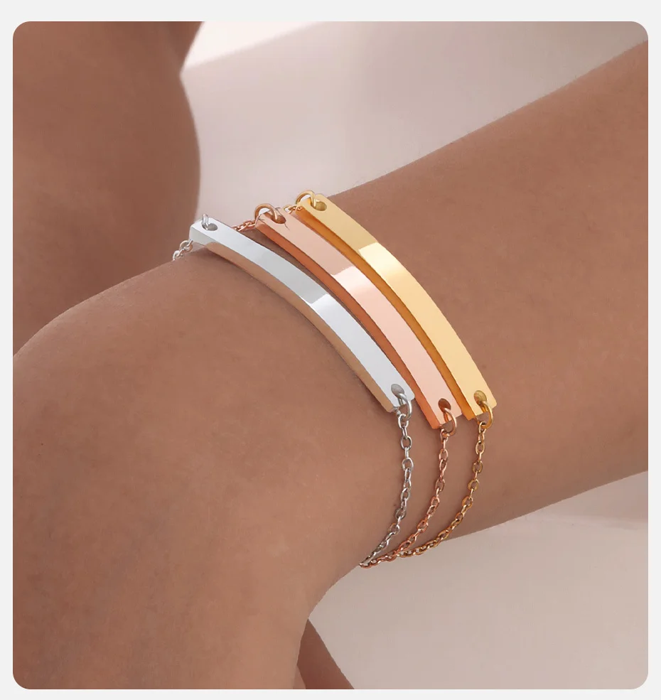 Vnox zierliche kostenlose individuelle Damen-Armbänder, einfache Gravur mit Namen und Datum, Edelstahlstange, verstellbare O-Kabelkette, schickes modisches Geschenk – Detail 5