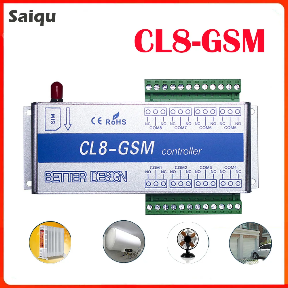

8 Relay Smart Home Appliance CL8-GSM Power Switch Remote Control SMS Temperature Sensor Door/Gate Lock Opener GSM Controller 10A