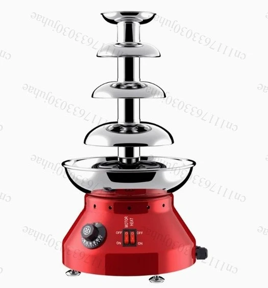 Small restaurant with red/dark chocolate fountain, fountain table with faucet, melting waterfall machine
