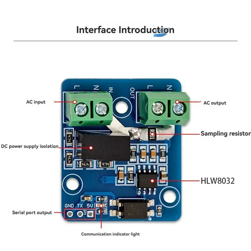 DT21 HLW8032 AC Voltage Current Acquisition Serial Module AC220V High Precision for Energy Metering IC