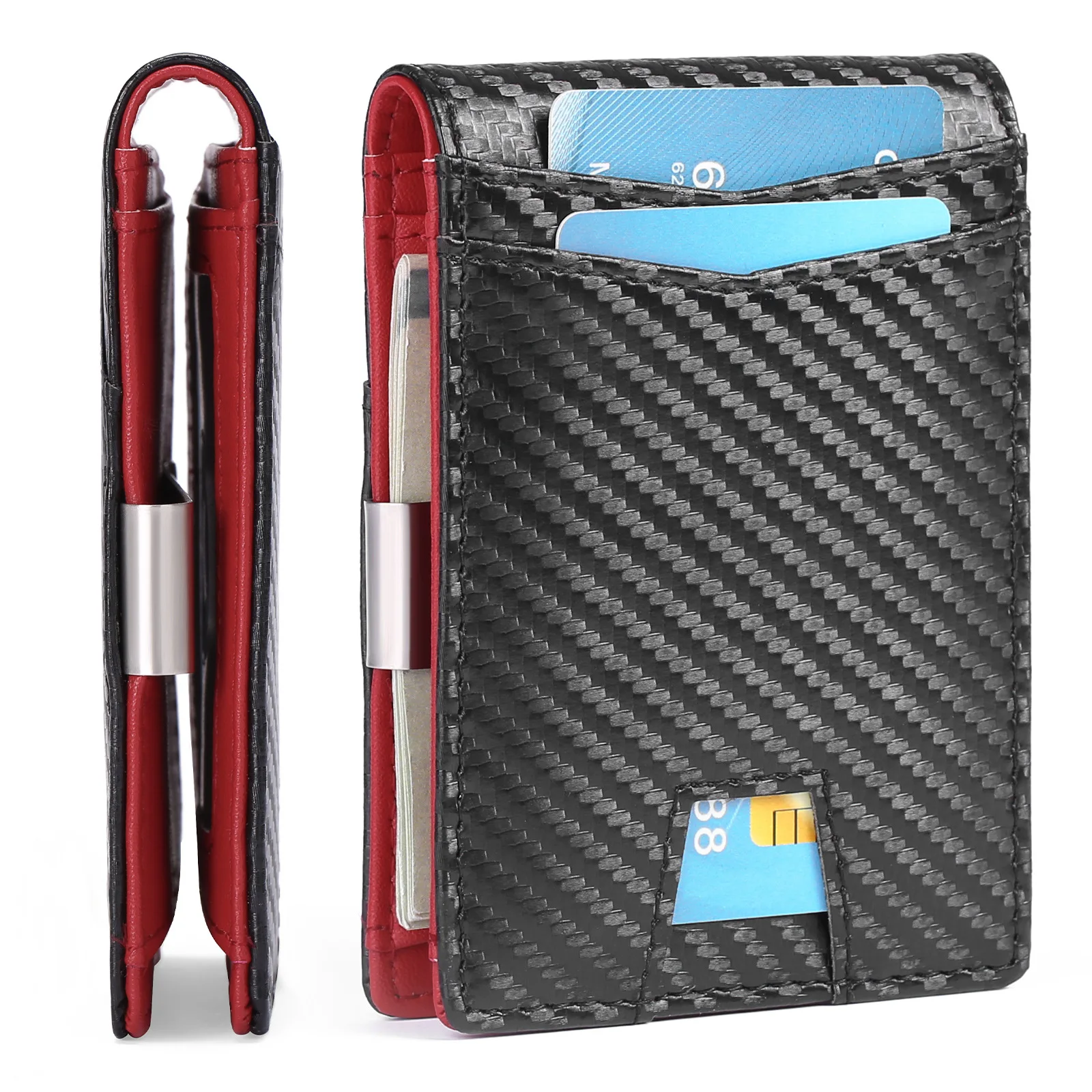 Ultra-Thin Carbon Fiber Wallet for Men - RFID Blocking Dollar Clip Design, Slim Synthetic Leather Card Holder Minimalist Style