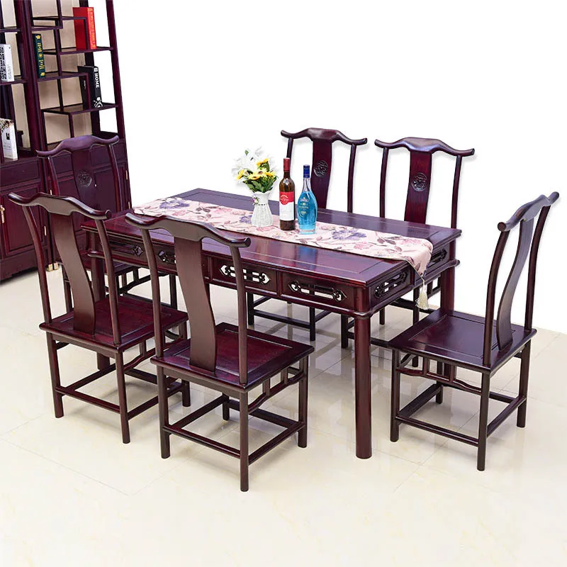 

Mahogany furniture, blood sandalwood, dining table and chairs, combination, solid wood, rectangle, Africa