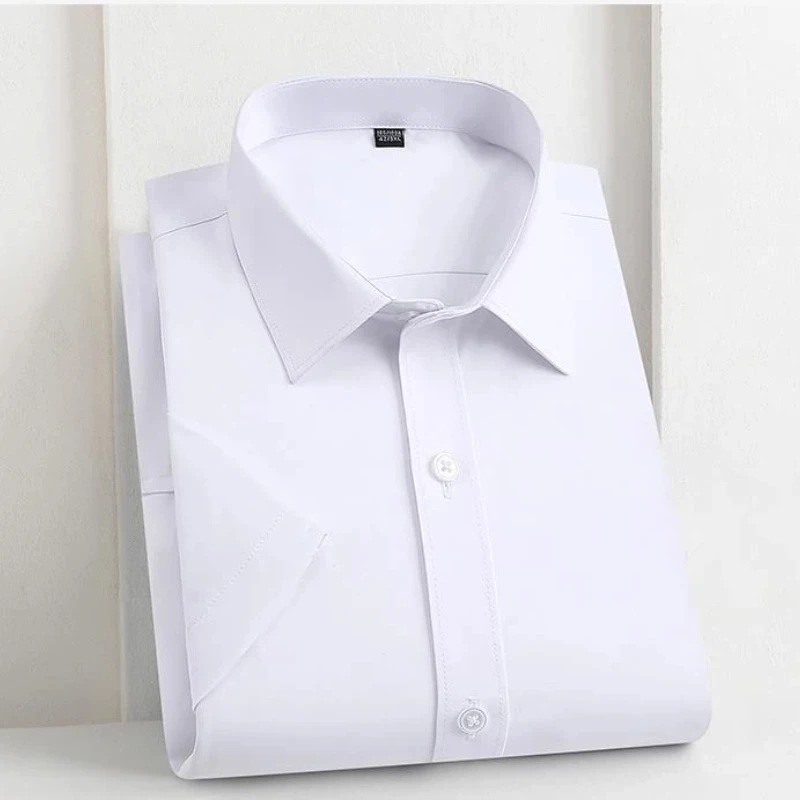 

Men Silk Blend Short Sleeve Shirt Wrinkle Resistant Business Formal Summer Blouse