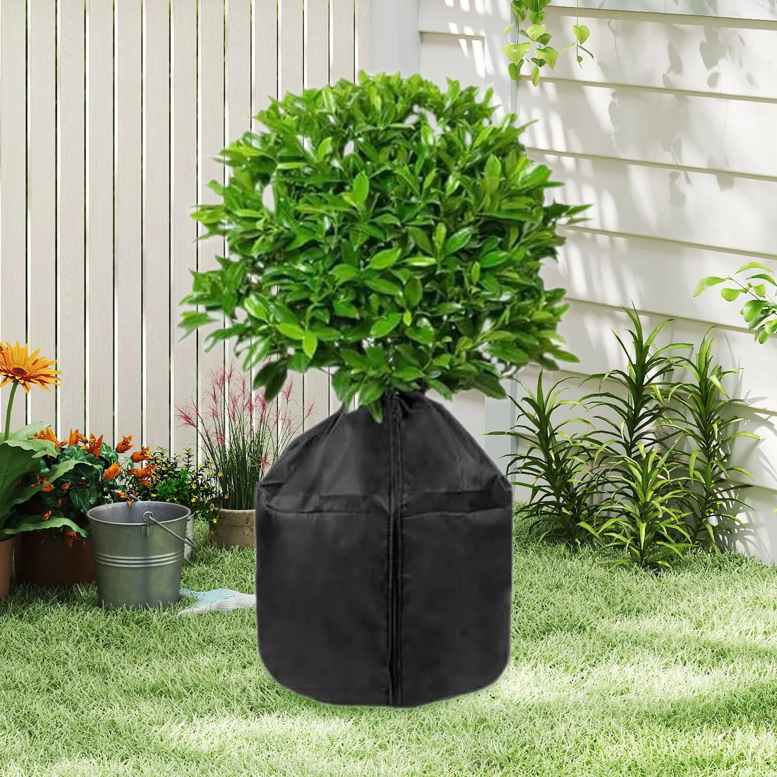 Garden Potted Plant Freeze Protection Oxford Cloth Cover with Zipper Drawstring Easy Install Bag for Cold Weather