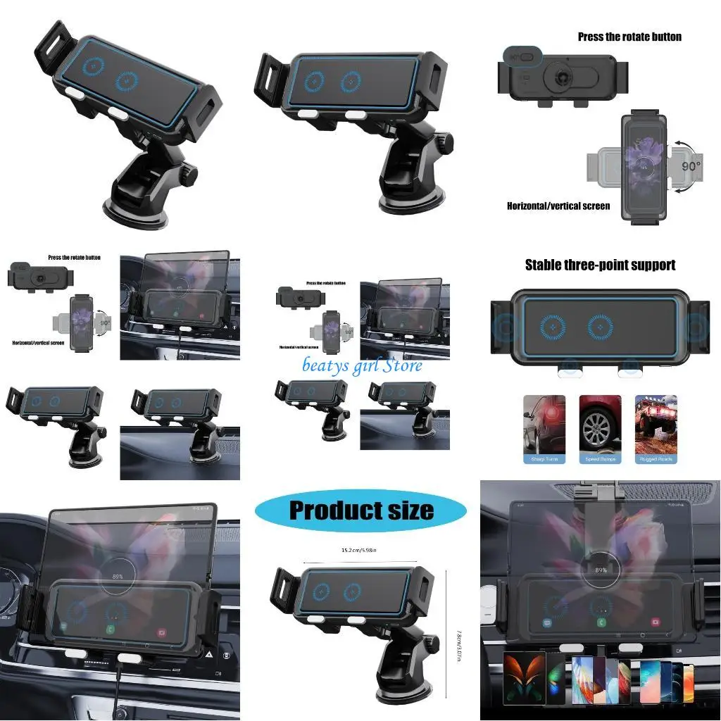 

C7AB Автоматические зажимы Беспроводное автомобильное зарядное устройство Подставка для быстрой зарядки 15 Вт с двойной катушкой