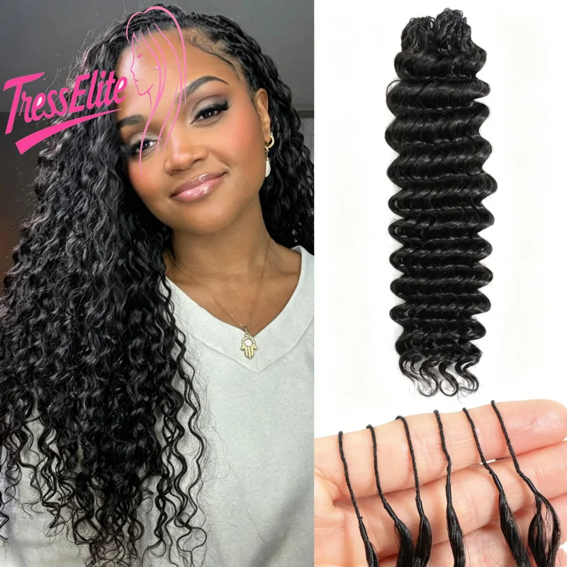 

22Inch Natural Color Deep Wave 50gCrochet Human Hair Feather Hair Extensions Miracle Knots for Women Daily Festival Braiding Use
