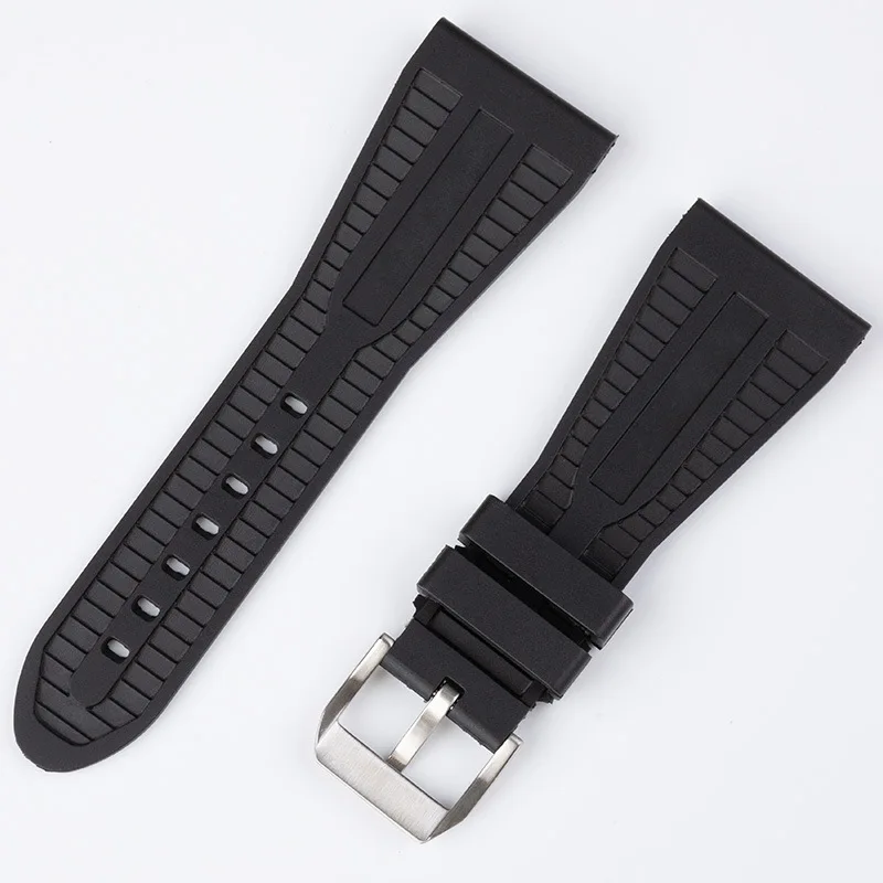 Waterproof Black Rubber Watch Strap 30mm Pin Buckle Replacement