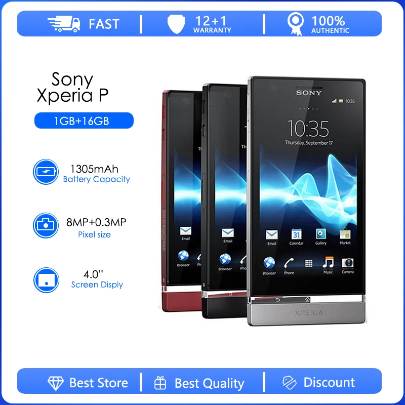 Sony Xperia P LT22 LT22i Odnowiony Oryginalny Odblokowany Telefon komórkowy z Androidem 4.0" Dwurdzeniowy 1G RAM 16GB ROM 8MP Aparat Telefon komórkowy