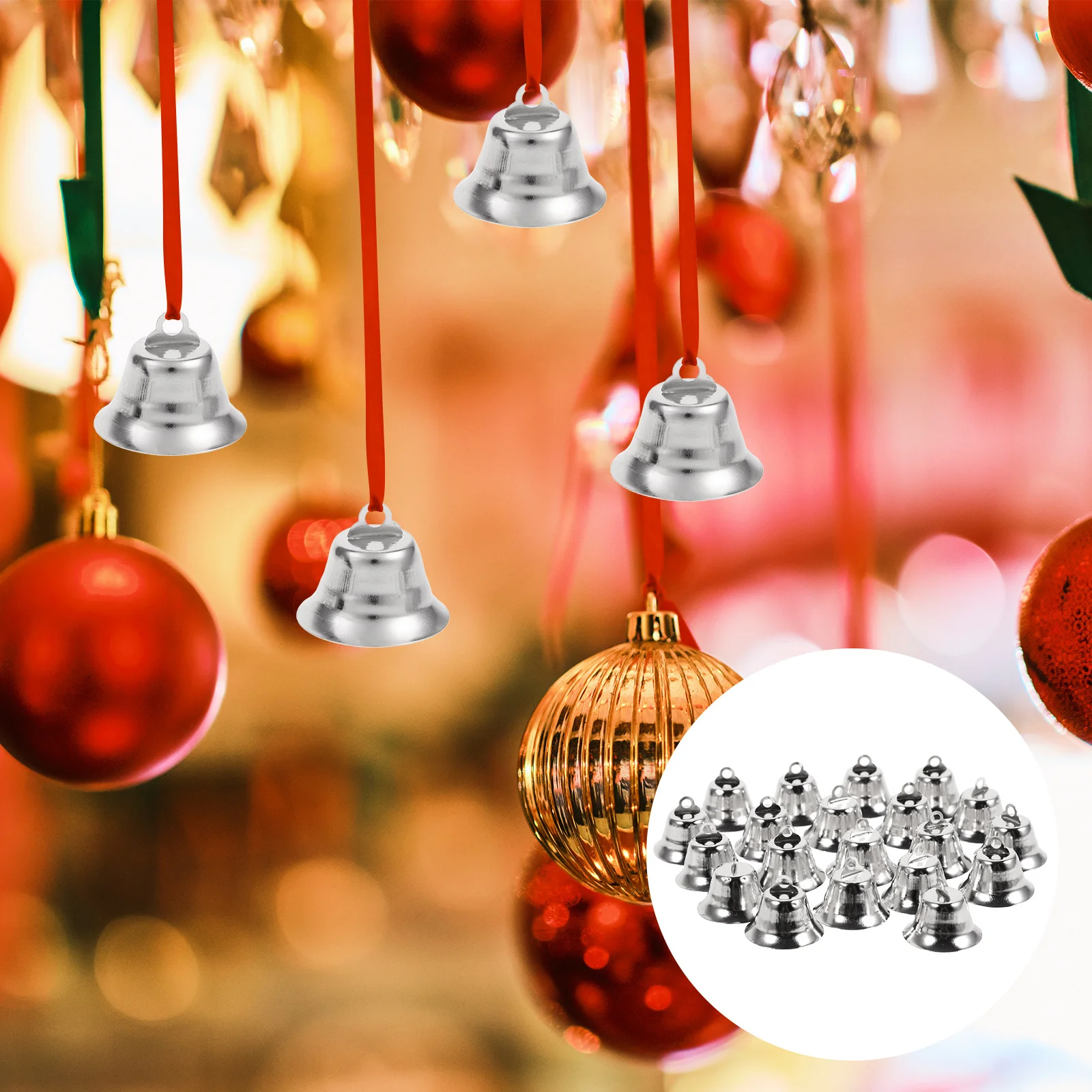 

20Pcs Christmas Bells Decoration 2.1cm Metal Jingle Bells for Home Tree Ornament DIY Craft Wall Hanging Silver