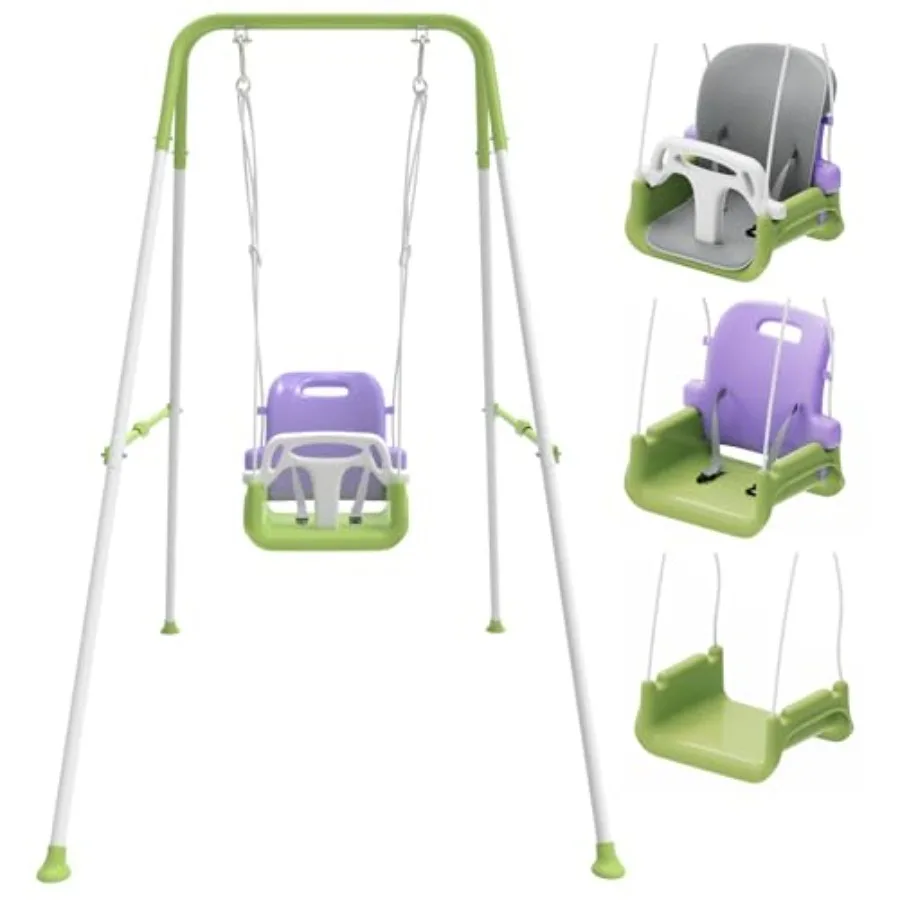 

Toddler Swing with Soft Cushion Foldable Indoor and Outdoor Baby Swing Easy to Install and Store for Backyard Play Purple