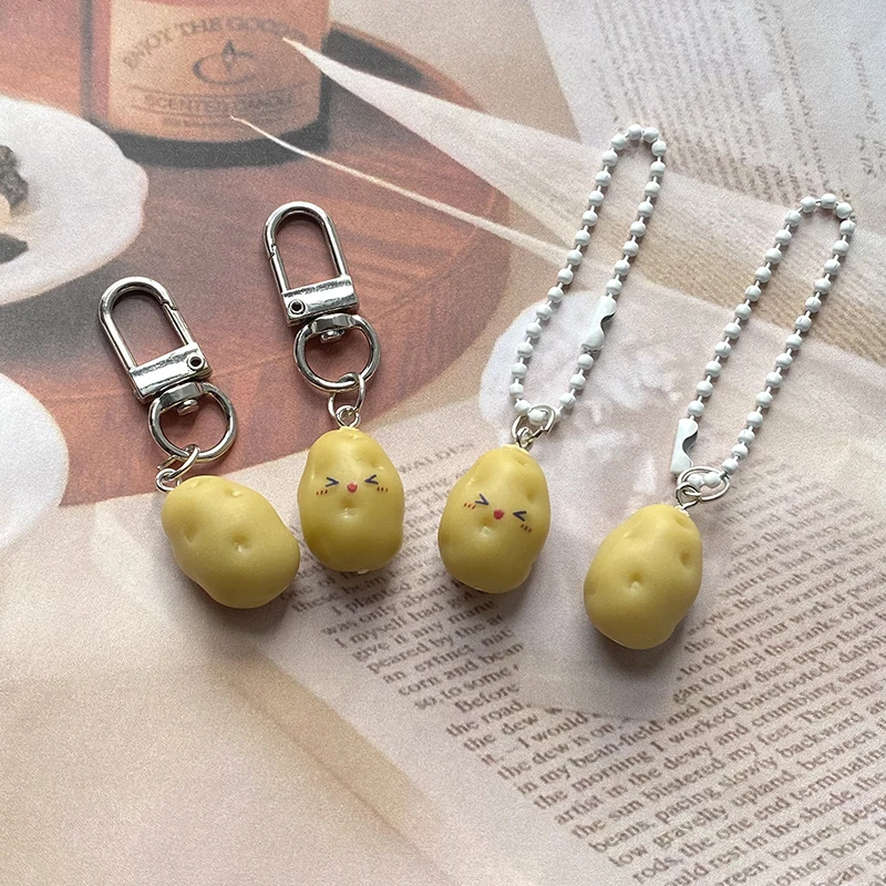 Creative Cute 3D Happy Potato Keychains Key Ring Women Men Resin Funny Lovely Mini Vegetable Pendant Bag Box Car Holder Jewelry