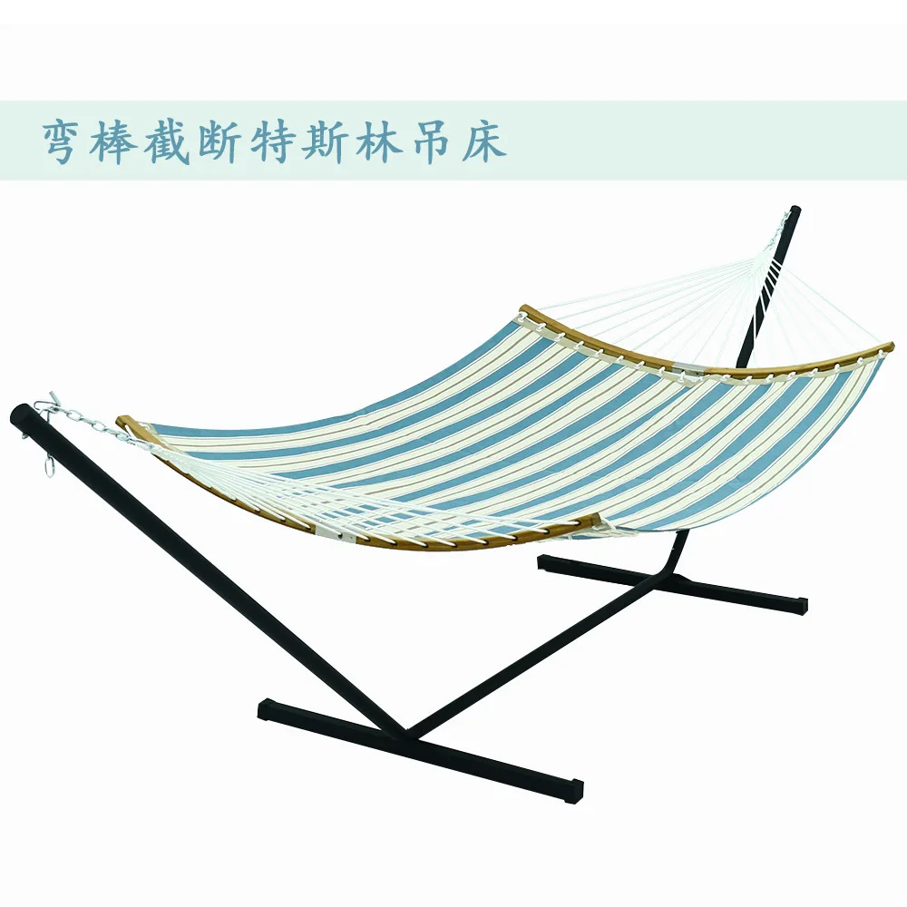 Terrace Curved Rod, Quick Dry Double Hammock Hanging Chair with Chain Outdoor Patio Teslin Hammock