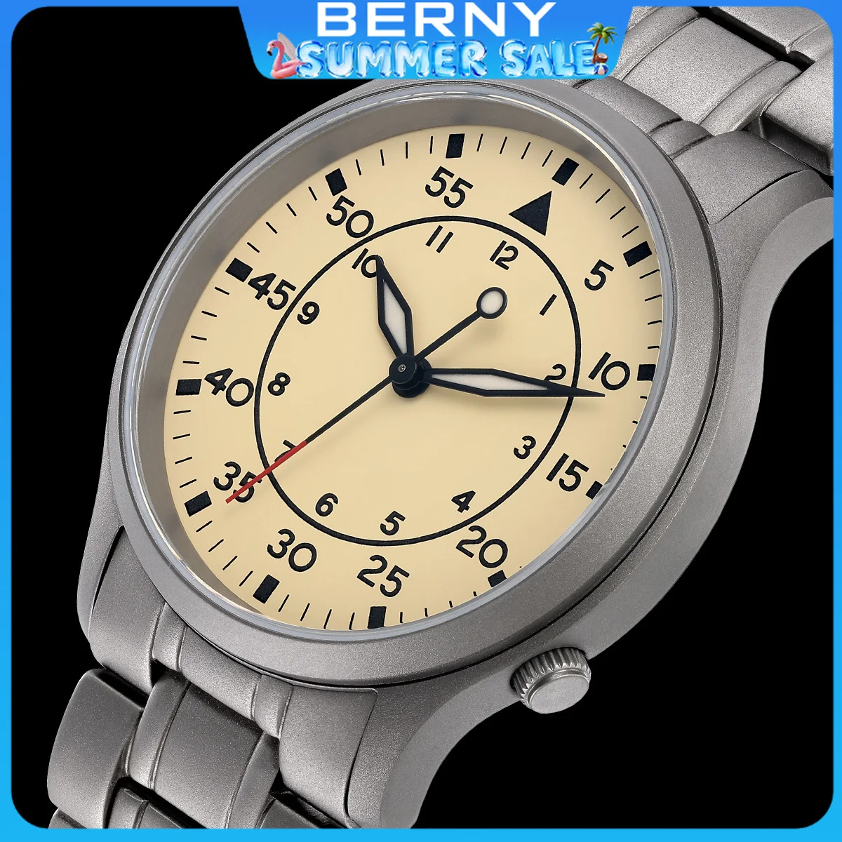 

BERNY Titanium Men Wristwatch AR Coat Sapphire Fashion Wristwatch Luminous VH31 Ultra-thin Quartz Watch Waterproof 5ATM Watches